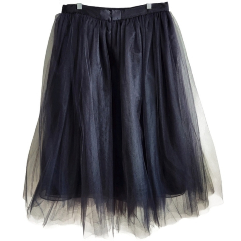 Elizabeth and James Everleigh Black Layered Tulle A-Line Tutu Style Midi Skirt - Picture 3 of 13